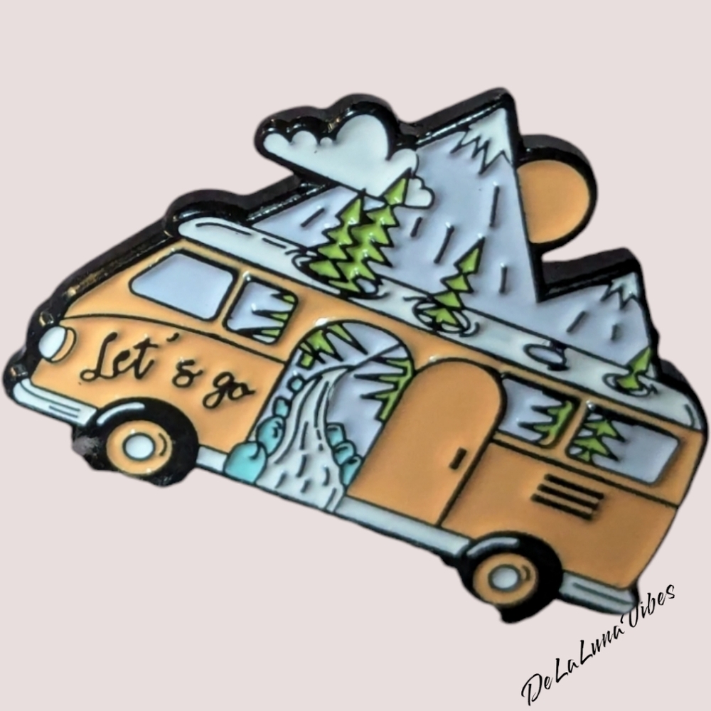 3/$12 NEW - Vintage Style VW Camper "Let's Go" Enamel Pin!